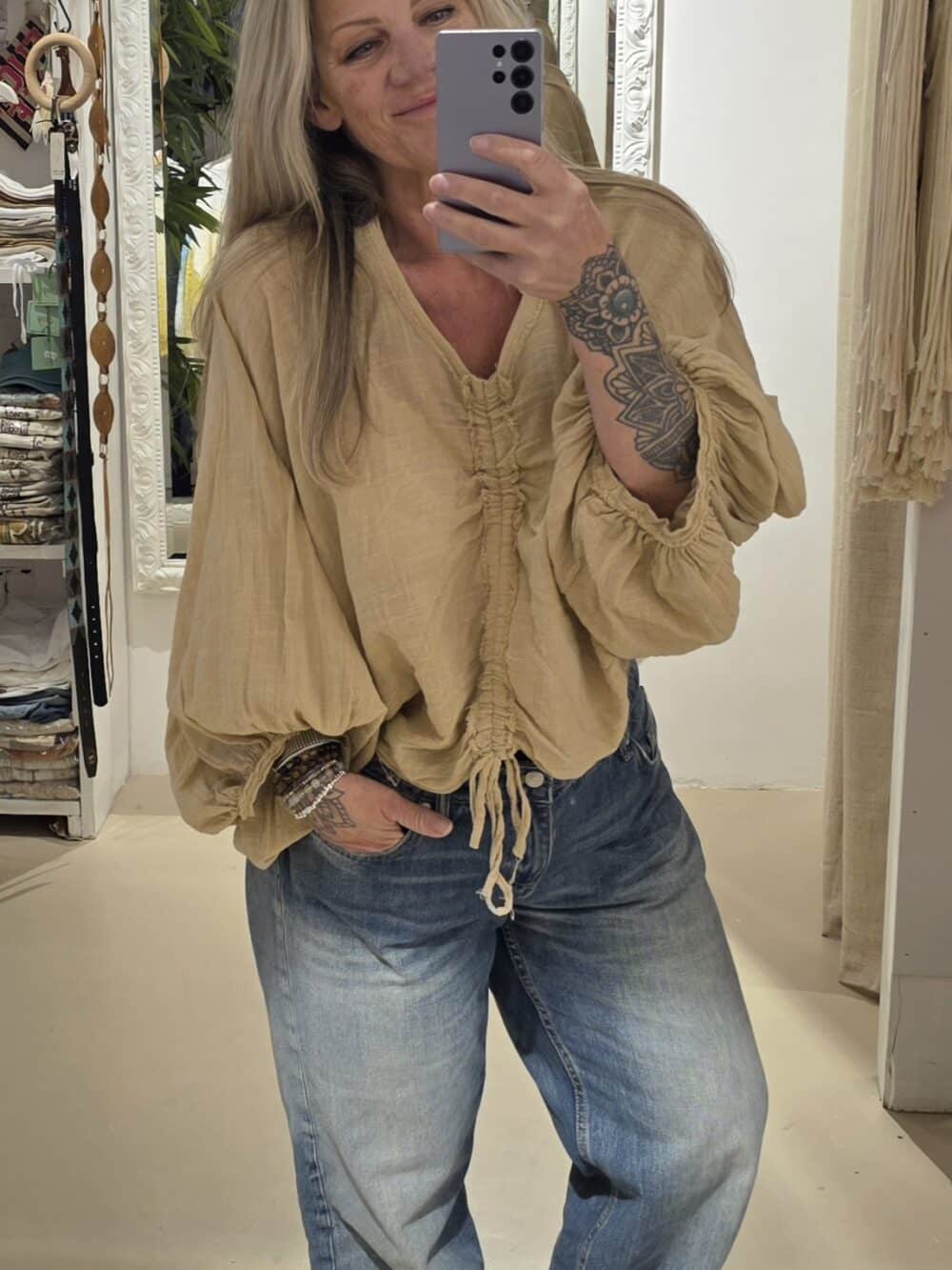 Wijde linnen top Macy