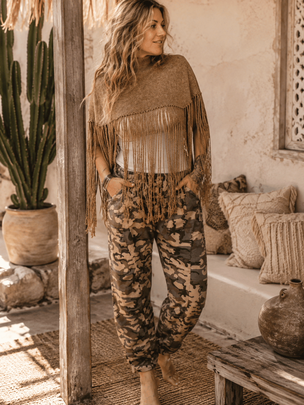 Trui/poncho Fringe