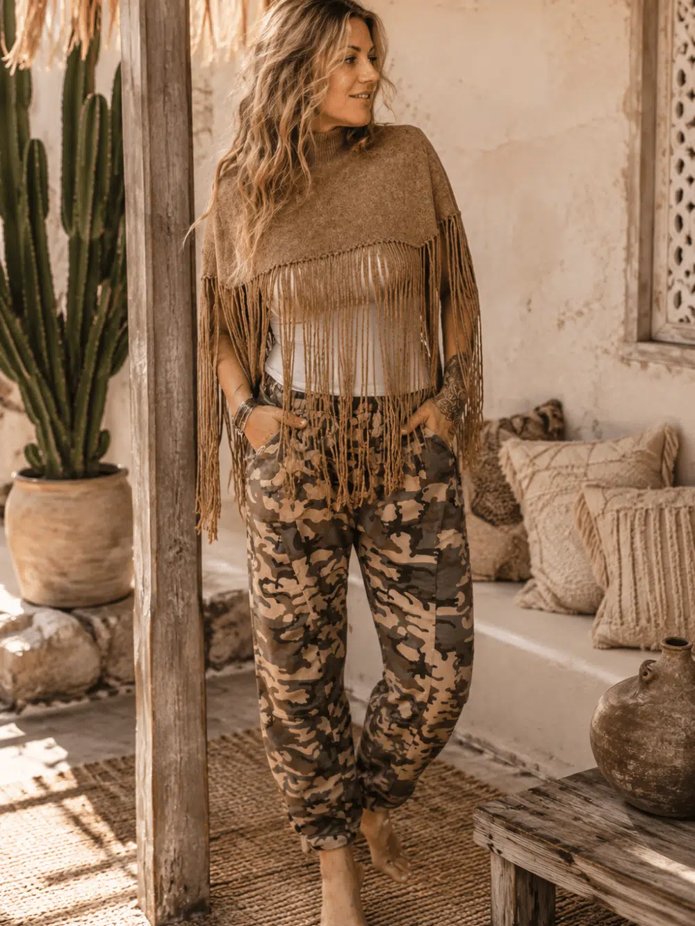 Trui/poncho Fringe
